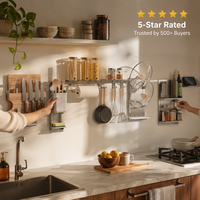 Meuble buffet mural Elabor pour salle à manger, organiseur de rangement pour accessoires de café et de boissons avec étagères, crochets et bacs de rangement