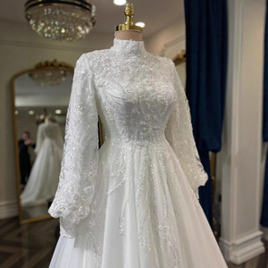 Abito da <span class=keywords><strong>Sposa</strong></span> Musulmano Semplice in Pizzo Leggero a Vita Alta, Nuovo Vestito da <span class=keywords><strong>Sposa</strong></span> Slim-fit a Maniche Lunghe per la <span class=keywords><strong>Sposa</strong></span> - Product Image 2