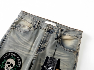 Pantalon skinny en denim KDNK, style streetwear vintage hip-hop américain, broderie de crâne, vêtements décontractés pour hommes - Product Image 2