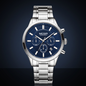 Reloj de Cuarzo Cronógrafo MEGIR 2150G, Deportivo y Elegante para Hombre, Caja de Aleación, Esfera de Cristal, Correa de Acero Inoxidable, Resistente al Agua 3BAR - Product Image 3