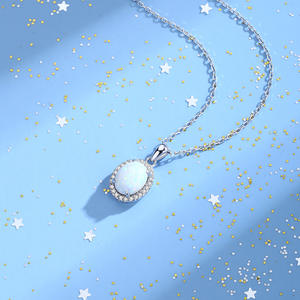 S925 Sterling Silver Oval White <b>Opal</b> Halo Pendant <b>Necklace</b> Dainty CZ Accent Vintage Engagement Wedding Rhodium Plated Jewelry - Product Image 6
