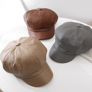 Casquette béret Vintage en cuir Pu, élégant, automne, couleur unie, <span class=keywords><strong>français</strong></span> rétro, mode femmes, artiste de rue, journal, fille, chapeau - Product Image 2