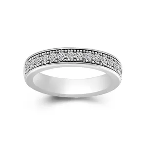 Pur or massif 10k/14k/18k lab cultivé moissanite diamant pavé bague mâle bande 1.8mm avec milgrain cadre