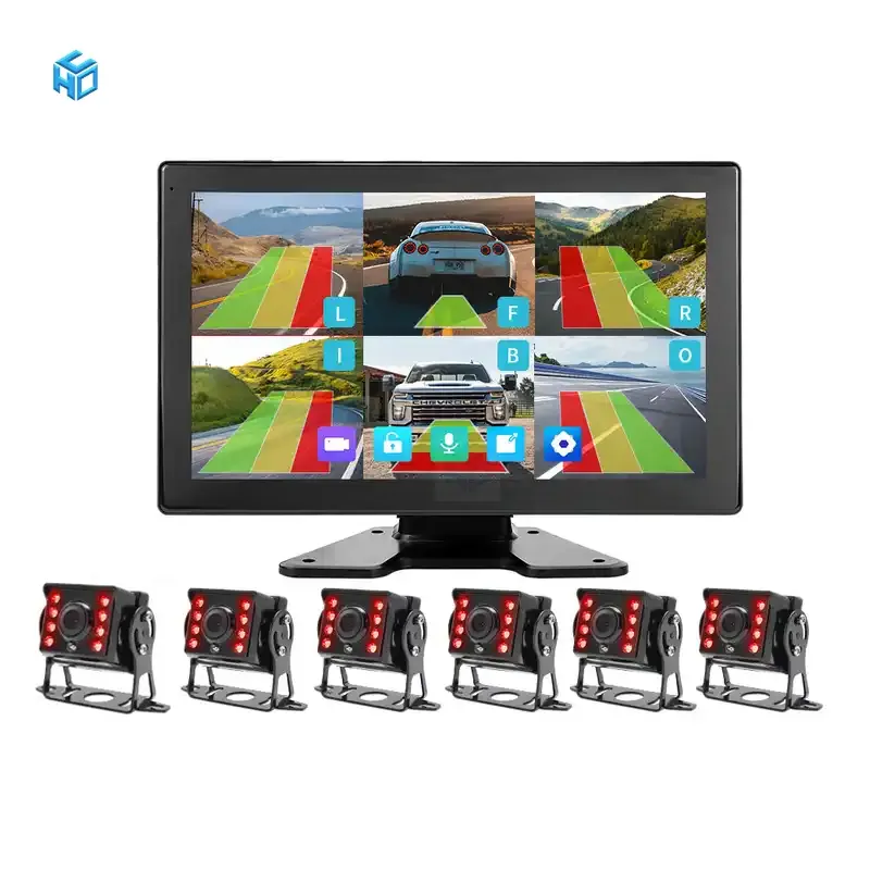 Monitor lebar 6 kamera, perekam Video berkendara truk 6 saluran Monitor 6ch layar sentuh 10.1 inci mobil/rv/bus/truk ahd