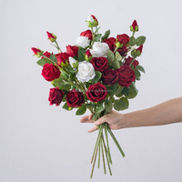 A001 Florist liefert Großhandel Blumen Dekor Samt gefälschte weiße rote Rosen künstliche einzelne Stiel Rose für Hochzeits dekor