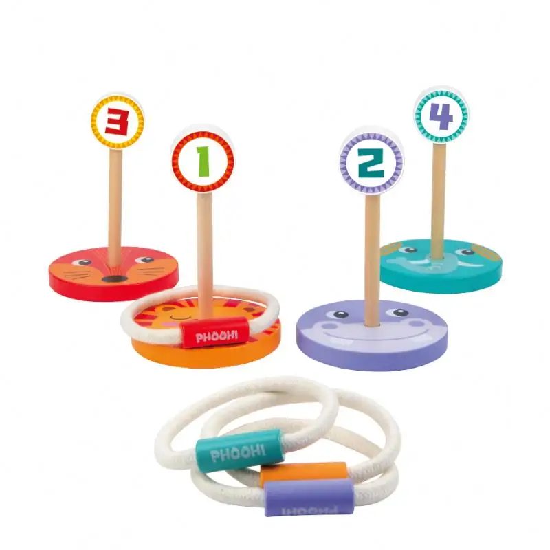 2024 thiết kế mới ngoài trời chơi đồ chơi trẻ em đặt đầy màu sắc bằng gỗ Vòng quăng trò chơi cho trẻ em