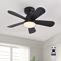 Ventilateur de plafond noir mat de 52 pouces avec lumière, 5 pales en bois de noyer, application Wi-Fi intelligente Alexa, 6 vitesses, réversible, montage encastré, LED dimmable