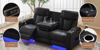Canapé de cinéma électrique inclinable avec massage, deux places, en cuir véritable, design moderne, chargeur sans fil, pour utilisation dans les centres commerciaux et les hôtels