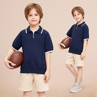 Polo en tricot pour garçons, pull court à demi-zip pour enfants, style preppy, décontracté, respirant, hauts en tricot d'été pour le sport