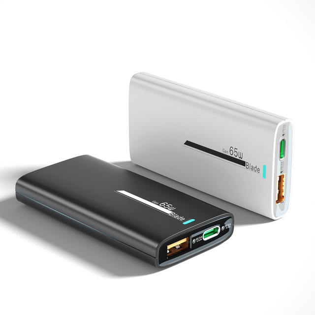 65W Ultra-Slim GaN USB Wall Charger 2 Port Flat Foldable Plug PD 3.0 Compatible with MacBook Pro 16\" and for iPhone 14\"