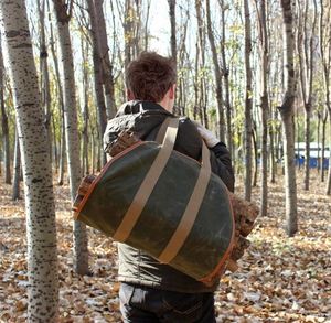 Free Sample Fireplace Carrier Waxed Firewood <b>Canvas</b> Log Carrier Tote Bag Outdoor Log Tote <b>Wood</b> Carrying Bag with Handles - Product Image 2
