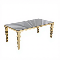 Mesa Rectangular de Lujo con Patas de Metal Dorado Tallado, Tapa de Vidrio/MDF, para Banquetes de Boda, Hotel, Comedor