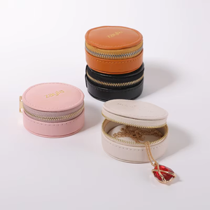 Custom Logo Small Travel Ring <b>Earring</b> Jewelry Round <b>Box</b> Organizer PU Storage Organizer <b>Gift</b> Case for Women Girls - Product Image 2