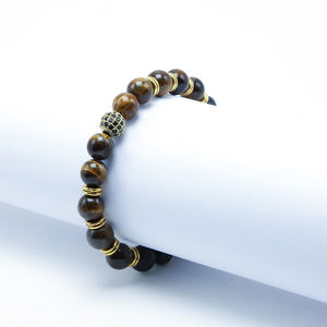 Bracelet en pierres naturelles en Bestone, 8mm, bijoux de guérison, œil de tigre jaune, perle de roche - Product Image 4
