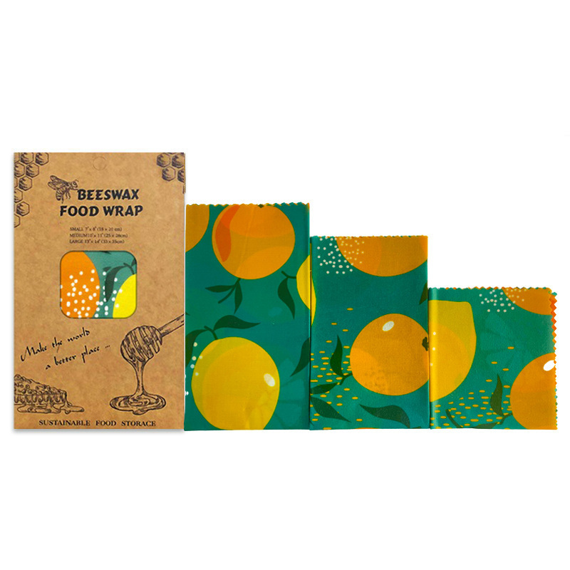 Glazed lemon 3-piece set-beeswax cloth-paper/cardboard-green