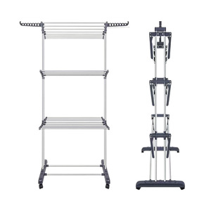 Cedar space Home Folding Laundry <strong>Stand</strong> Metal Iron Telescopic Floor-standing Double Clothes Rack Collapsible Clothes Drying Rack <strong>Hanging</strong> - Product Image 4