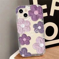Coque de téléphone en TPU souple à coussin d'air, motif floral peint à l'huile violet, pour iPhone 16 Pro Max et modèles 15/14/13