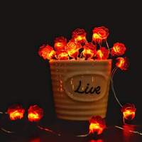 Romantische 40LED Rozen Bloemen Lichtslinger Koper Materiaal IP44 Binnen Tuin Feest Decoratie Valentijn Warm Wit 10m
