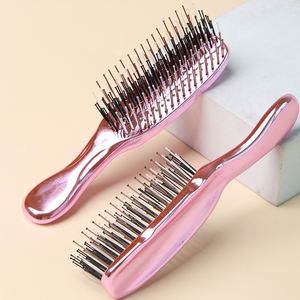 Cepillo de pelo de nailon para desenredar electrochapado rosa a la moda personalizado de fábrica, cepillo de pelo pequeño portátil antiencrespamiento con dientes de seis filas - Product Image 3