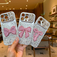 Coque de téléphone pour iPhone 17 Pro Max avec nœud en strass, paillettes scintillantes, protection de l'appareil photo, style coréen pour femmes, compatible iPhone 16 15