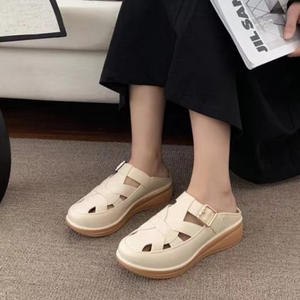 Heli Shark été Baotou <span class=keywords><strong>creux</strong></span> pantoufles vêtements d'extérieur fond épais femmes décontracté maison mode couleur bloc romain moitié - Product Image 6