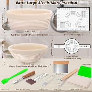 Cestas de fermentación de pan de ratán redondas y ovaladas de 10 pulgadas, kit para hacer pan de masa madre, suministros para hornear, aptas para lavavajillas - Product Image 2