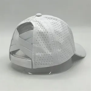 Wholesale Black And White Perforated Laser Cutting Hole Drilled Baseball Hat Waterproof Sport Cap With Custom Embroidery Logo