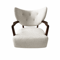 Fauteuil d'appoint Boucle Wingback, style Mid-Century, fauteuil lounge, crème, blanc cassé, capitonné, structure en bois massif, accoudoirs courbes, pour salon