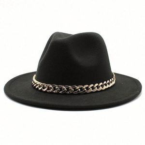 Wholesale Wide Brim Women Fedora Hats for Adults <b>Cheap</b> 27 Solid Colors Polyester Fedora Hats With <b>Chain</b> - Product Image 2