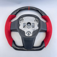 Volant en fibre de carbone personnalisable RPPF rouge pour cuir, poignée de pouce de 35 mm, style sportif pour Tesla Model 3/Y