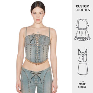 2024 LOGO personalizzato lavato con acido in Denim <span class=keywords><strong>canottiera</strong></span> reggiseno allacciato salice Top da donna a lisca di pesce - Product Image 1