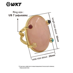 Anillo WT-R586 con Piedra Preciosa Natural, Zirconia Ovalada en Engaste de Puntas, Chapado en Oro Real de 18K para Mujer, Regalo Precioso - Product Image 6