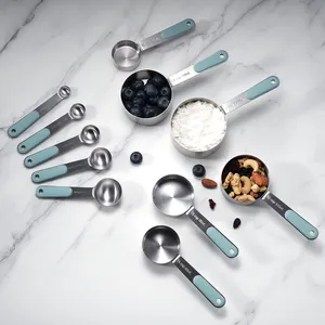 New Arrival 11 PCS Stainless Steel Thick Silicone Handle Multipurpose Measuring Cups And Spoons Set For Kitchen Baking