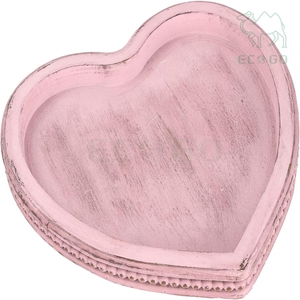 Pink Heart-Shape <b>Desk</b> Holder Wooden Beaded Plate Serving Jewelry Display Stand Storage Tray Makeup Organizer - Product Image 2