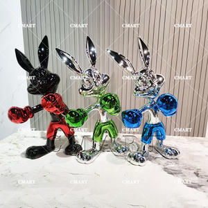 Escultura de Conejo Boxeador con Logotipo, Decoración para el Hogar, Acabado Cromado Brillante, Escultura Pop Art de Conejo Boxeador, Estatua de Resina de Bugs Bunny - Product Image 4