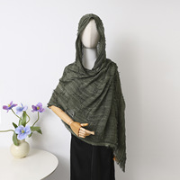 Hijab vintage à bords effilochés et froissés, doux, respirant, léger, couleur unie, foulard, châle, couvre-chef pour femmes musulmanes