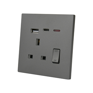 M9 phong cách hiện đại IP20 LED chỉ báo tường chuyển đổi USB Loại C nút lớn UK tiêu chuẩn BS 13A ổ cắm PC Chất liệu 250V Max 10A ánh sáng - Product Image 3