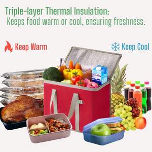 VENO Confezione da 2 Borse Termiche Isolate in Tessuto Non Tessuto, Capacità 7,8 Galloni, Pieghevoli, Riutilizzabili, con Chiusura a Cerniera, Si Mantengono Verticali (Rosso) - Product Image 4