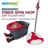 Ensemble de serpillères rotatives BENHENG, seau en acier inoxydable avec pédale, serpillère rotative en microfibre pour le nettoyage des sols