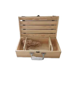 Незаконченная деревянная Подарочная коробка для бутылок вина с индивидуальным логотипом, деревянная коробка-органайзер для бутылок вина с ручкой