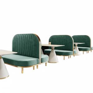 Juego de Mesa y Sillas para Restaurante, Banquetes, Cafetería, Salón de Té con Leche, Sofá Verde Esmeralda, Estilo Moderno, Piedra Artificial - Product Image 6