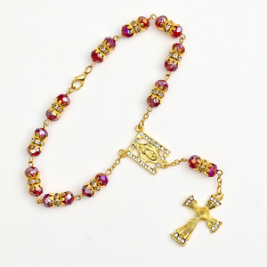 Pulsera <span class=keywords><strong>de</strong></span> <span class=keywords><strong>Rosario</strong></span> Católica, Chapada en Oro, con Cruz <span class=keywords><strong>de</strong></span> Aleación, <span class=keywords><strong>Virgen</strong></span> María <span class=keywords><strong>de</strong></span> Guadalupe, Colgante <span class=keywords><strong>de</strong></span> Cristal, Joyería Religiosa - Product Image 1