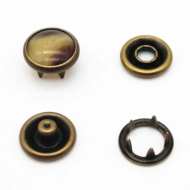 #222RD 16L 10mm Horn effect Pearl prong snap button in antique brass color, baby snap button, shirt snap buttons