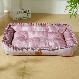Cama para perros pequeños, diseño a cuadros, moderna y fresca, cama para gatos con diseño de orejas de madera, cama cuadrada, cama fresca de verano, cama para gatos y perros - Product Image 6