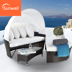 Lit de repos double en rotin d'extérieur avec auvent, résistant aux UV, design méditerranéen pour jardin, hôtel et salle à manger - Product Image 3