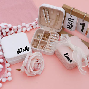 Estuche de Viaje para Joyas, Organizador de Anillos, Caja de Regalo Cuadrada, Diseño Sólido, Bolsa de Cuero con Cremallera, a la Moda, para el Día de San Valentín - Product Image 5