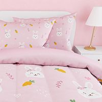 Ensemble de literie 3 pièces en microfibre pour enfants filles, motif lapin, taille double, comprenant couette, taie d'oreiller et drap-housse – Cadeau d'anniversaire – Vente en gros fabricant