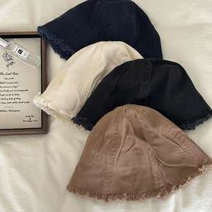 Casual Comfortable Custom Cotton Bucket <b>Hat</b> Retro Personality Style Raw Edge Solid Color Fashionable for <b>Men</b> Women - Product Image 3