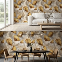Papier peint adhésif minimaliste en feuille de ginkgo dorée, facile à appliquer pour la rénovation d'appartements locatifs