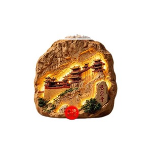 Aimant de réfrigérateur personnalisé en résine 3D avec veilleuse, motif Temple suspendu de Lingcheng Shanxi, souvenir touristique, cadeau - Product Image 2